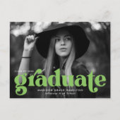 Invitation Carte Postale Audacieuse Typographie Lime Green Photo Graduation (Devant)