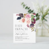 Invitation Carte Postale Automne Bourgogne Fleurs et Figs Automne Bébé Brun (Debout devant)