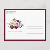 Invitation Carte Postale Automne Bourgogne Fleurs et Figs Baby shower d'aut (Dos)