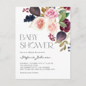 Invitation Carte Postale Automne Bourgogne Fleurs et Figs Baby shower d'aut (Devant)