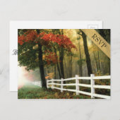 Invitation Carte Postale Automne Feuilles blanc Picket clôture mariage RSVP (Devant / Derrière)