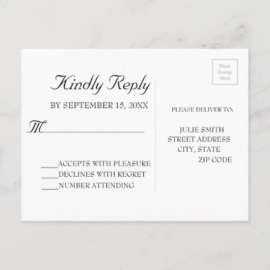 Invitation Carte Postale Automne Feuilles blanc Picket clôture mariage RSVP (Dos)