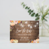 Invitation Carte Postale Automne Floral Citrouille lumières à cordes Enregi (Debout devant)