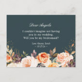 Invitation Carte Postale Automne Gold Floral Be My Bridesmaid Proposition (Dos)