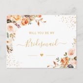 Invitation Carte Postale Automne Gold Floral Be My Bridesmaid Proposition (Devant)