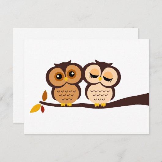 Invitation Carte Postale Automne Hibouc à thème Mariage RSVP (Devant / Derrière)