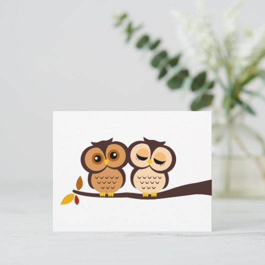 Invitation Carte Postale Automne Hibouc à thème Mariage RSVP (Debout devant)