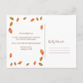 Invitation Carte Postale Automne Maid of Honor ou BRIDESMAID (Dos)