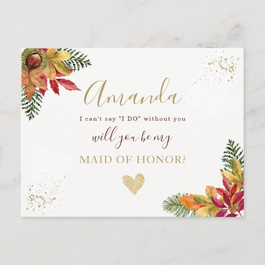 Invitation Carte Postale Automne Maid of Honor ou BRIDESMAID (Devant)