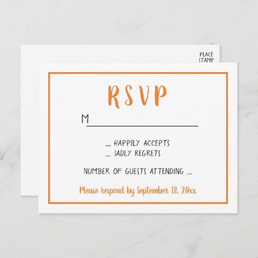 Invitation Carte Postale Automne RSVP Orange Automne Soirée de Mariage Mini (Devant / Derrière)