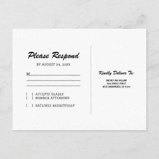 Invitation Carte Postale Automne Rustique Automne Bois Mariage RSVP (Dos)