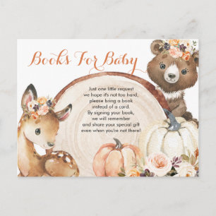 Invitation Carte Postale Automne Woodland Girl Baby shower Livres pour bébé