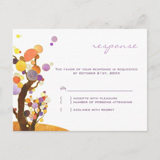 Invitation Carte Postale Autumn Love Trees Purple Wedding RSVP (Devant)
