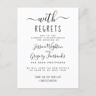 Invitation Carte Postale Avec Regrets Mariage différé noir & blanc