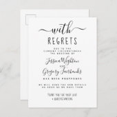 Invitation Carte Postale Avec Regrets Mariage différé noir & blanc (Devant / Derrière)