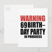 Invitation Carte Postale Avertissement Fête d'anniversaire 69 en cours (Devant / Derrière)