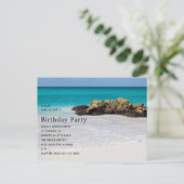 Invitation Carte Postale Azure Ocean Sandy Beach Photo Anniversaire (Debout devant)
