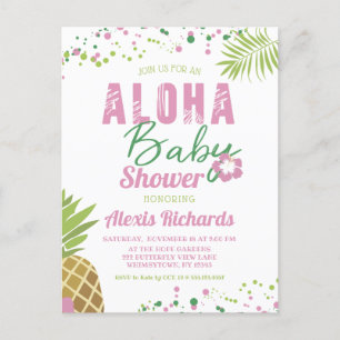 Invitation Carte Postale Baby Aloha Rose et Vert Fille Tropicale Shower