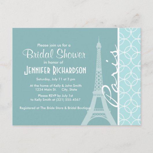 Invitation Carte Postale Baby Blue Eiffel Tower ; Paris (Devant)