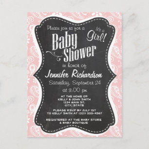 Invitation Carte Postale Baby Rose Paisley; Vintage Chalkboard look