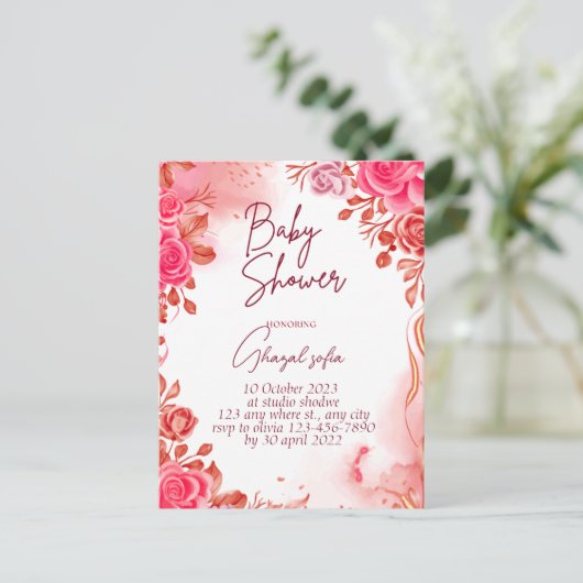 Invitation Carte Postale baby shower (Debout devant)