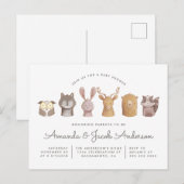 Invitation Carte Postale Baby shower à thème pour les animaux de bois (Devant / Derrière)