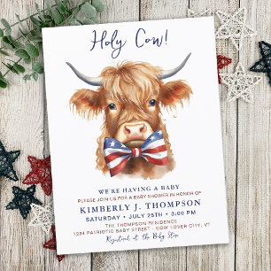 Invitation Carte Postale Baby shower animal de ferme de vache de Highland P