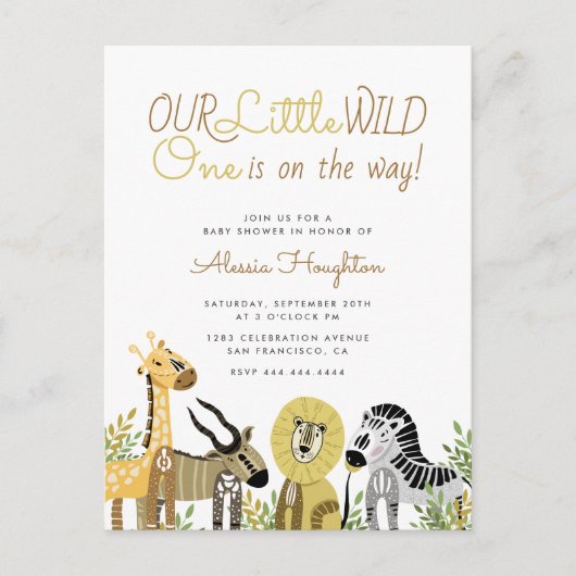 Invitation Carte Postale Baby shower animalier Little Wild One (Devant)