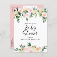 Baby shower aquarelle rose girly script floral