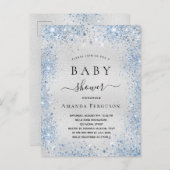 Invitation Carte Postale Baby shower argent parties scintillant poussière b (Devant / Derrière)