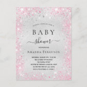 Invitation Carte Postale Baby shower argent parties scintillant poussière r (Devant)