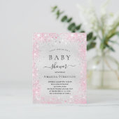 Invitation Carte Postale Baby shower argent parties scintillant poussière r (Debout devant)