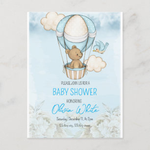 Invitation Carte Postale Baby shower Bear Balloon, On Peut Attendre