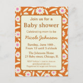 Invitation Carte Postale Baby shower bébé floral rétro hippie   (Devant)