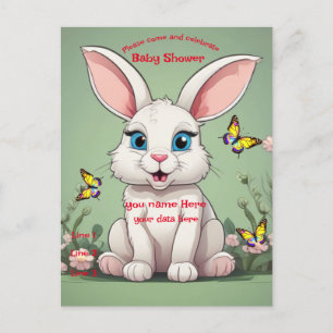 Invitation Carte Postale Baby shower Big Blue Eyes Bunny Lapin Lapin
