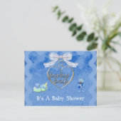 Invitation Carte Postale Baby shower Bleu Boy Teddy Bear Charm (Debout devant)