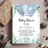 Invitation Carte Postale Baby shower bleu éléphant eucalyptus garçon