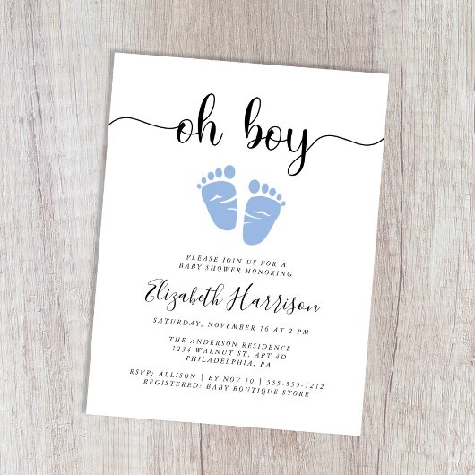 Invitation Carte Postale Baby shower bleu garçon
