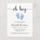 Invitation Carte Postale Baby shower bleu garçon (Devant)