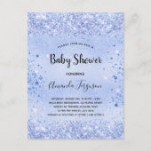 Invitation Carte Postale Baby shower bleu parties scintillant garçon (Devant)