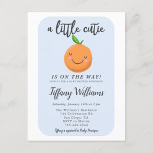 Invitation Carte Postale Baby shower Blue Little Cutie