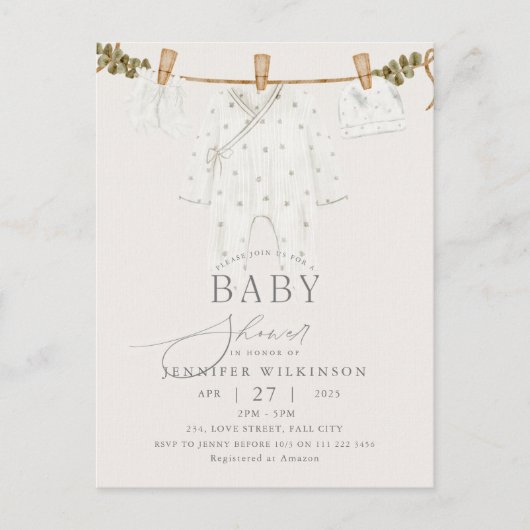 Invitation Carte Postale Baby shower Boho neutre du budget (Devant)