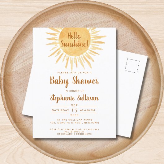 Invitation Carte Postale Baby shower Boho Sunshine