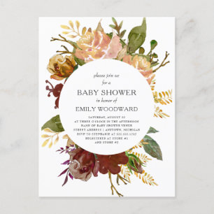 Invitation Carte Postale Baby Shower Cercle Floral Rustique de Jardin d'Aut
