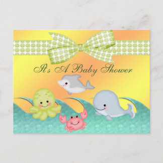 Invitation Carte Postale Baby shower Cheery Baby Sea Creats