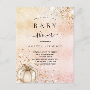 Invitation Carte Postale Baby shower citrouille rose parties scintillant d'