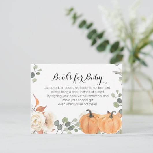 Invitation Carte Postale Baby shower citrouille rustique - Apportez un inse (Debout devant)