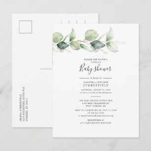 Invitation Carte Postale Baby Shower Couple Feuilles de Eucalyptus et Verdu