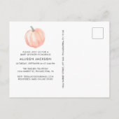 Invitation Carte Postale Baby shower d'aquarelle Citrouille (Dos)