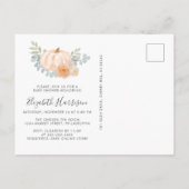 Invitation Carte Postale Baby shower d'aquarelle Citrouille doux (Dos)